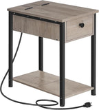 HOOBRO End Table with Charging Station, Narrow Side Table, Small Nightstand, Bedside Tables with Drawer and Storage Shelves, for Small Spaces, Living Room, Bedroom, Greige and Black BG041BZ01G1