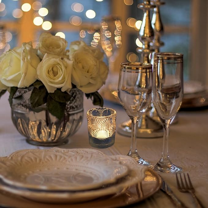 Woho 12Pcs Clear Votive Candle Holders Glass, Glass Tealight Candle Holder for Table Centerpiece, Vintage Tea Lights Candle Holder Decor for Wedding Table, Birthday Christmas Party