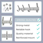 Brushed Nickel Coat Rack Wall Mount with 4 Double Hooks for Hanging – 12 Inch Heavy Duty SUS304 Stainless Steel Rustic Coat Hooks – Clothes, Purse, Towel Wall Hooks – 2 Pack