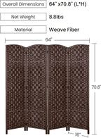 Rose Home Fashion Room Divider, 6 ft Tall Room Dividers and Folding Privacy Screens, 16in Privacy Screen 4 Panel Brown Space Temporary Wall Foldable Partition Separation