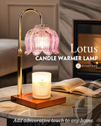 Pink Candle Warmer Lamp with Timer & Dimmer, Candle Lamp Warmer Adjustable Height, Gifts for Women Mom Birthday Christmas, House Warming New Home Bedroom Decor,Lotus Flower Wax Warmer for Jar Candles