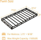 Box Spring Twin 4 Inch Low Profile, Heavy Duty Metal Box Spring Bed Base with Fabric Cover, Mattress Foundation, Easy Assembly, Noise Free, Black