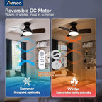 Amico Ceiling Fans with Lights, 30 inch Low Profile Ceiling fan with Light and Remote Control, Flush Mount, Reversible, 3CCT, Dimmable, Noiseless, Black Ceiling Fan for Bedroom, Indoor/Outdoor Use