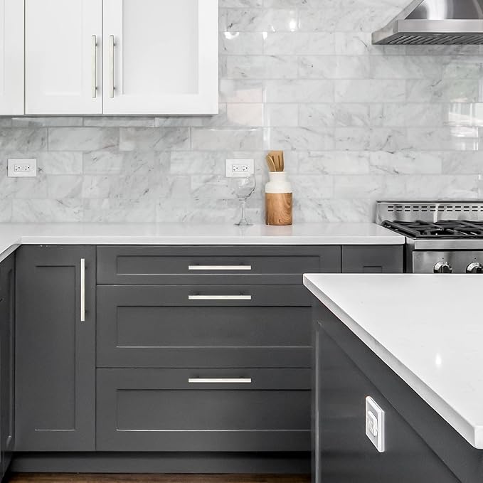 Ravinte Brushed Nickel Cabinet Handles 20 Pack 6-3/10 inch Satin Nickel Square Cabinet Pulls Silver Hardware for Kitchen Cabinets 8-4/5 inch Overall Length Stainless Steel Drawer Pulls