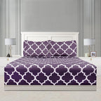 Mejoroom Queen Bed Sheet Set - Super Soft Brushed Microfiber 1800 Thread Count Queen Sheets with 16 inch Deep Pocket - Wrinkle Free - 4 Piece(Queen, Purple Quatrefoil with White Pattern)