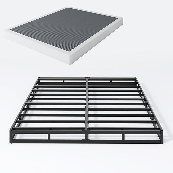 Box Spring California King, 5 Inch Metal Cal King Size Box Spring Basic Bed Base, Mattress Foundation, Black Heavy Duty Metal Structure with Cover