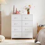 Sweetcrispy Dresser for Bedroom, Chest Organizer Unit with 8 Fabric Bins, Fabric Storage Tower, Drawer Organizer with Steel Frame, Wooden Top for Nursery, Living Room, Closet