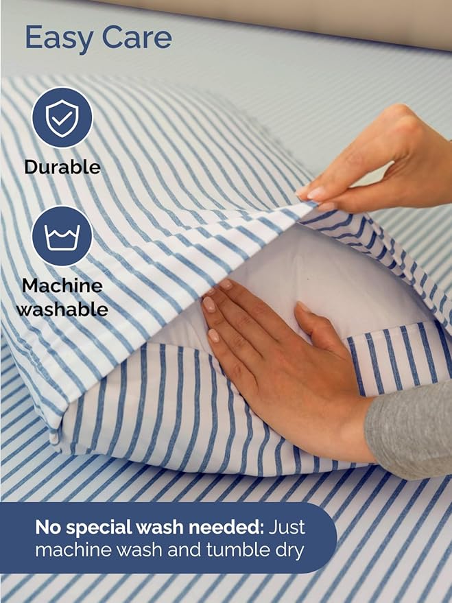 Extra Deep Queen Sheet Set - 6 Piece Breathable and Cooling Sheets - Hotel Luxury Bed Sheets Set - Easy Fit - Soft, Wrinkle Free and Comfy Sheets Set - Blue Striped Sheet Set with Extra Deep Pockets
