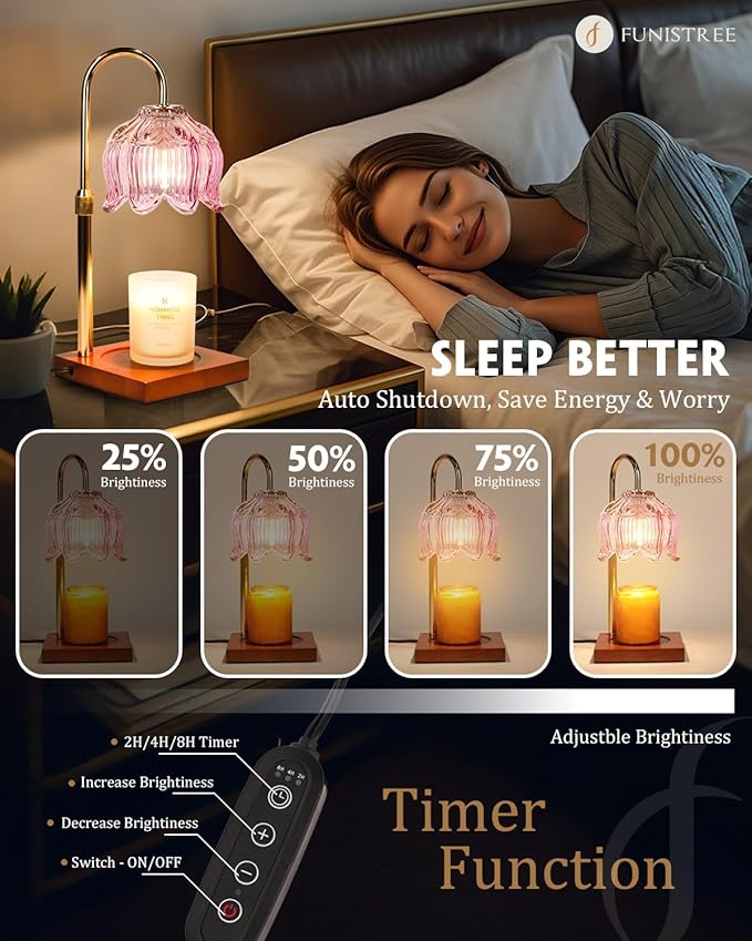 Pink Candle Warmer Lamp with Timer & Dimmer, Candle Lamp Warmer Adjustable Height, Gifts for Women Mom Birthday Christmas, House Warming New Home Bedroom Decor,Lotus Flower Wax Warmer for Jar Candles