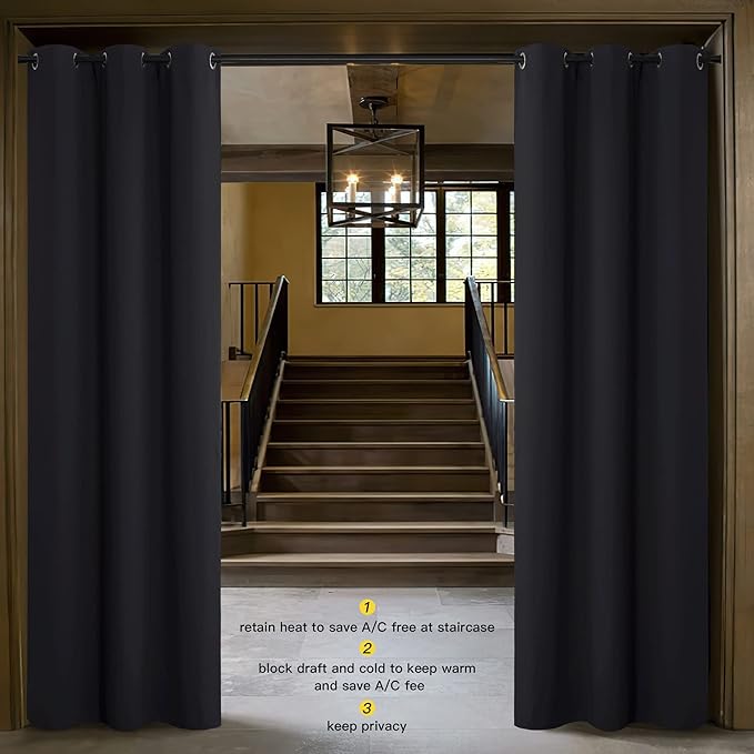 NICETOWN Door Curtain for Doorway Privacy, Curtains 120 Inch Length, Room Divider Curtain, Blackout Temporary Insulated Closet Drape for Bedroom Closet (1 Panel, 10ft Tall x 5ft Wide, Black)