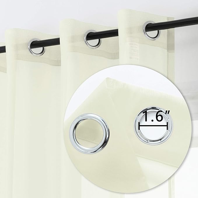 DUALIFE 54 Inches Long Cream Beige Sheer Grommet Curtains for Nursery Small Windows Short Drapes 2 Panels Set Light Filtering Semi Sheer Farmhouse Style Curtains 52 X 54 Inch Long Ivory