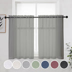 OWENIE Short Sheer Curtains 30 Inches 2 Panels Set, Kitchen Tiers Light Filtering Rod Pocket Cafe Curtains for Bathroom Small Half Window, 42 in W x 30 in L, Grey