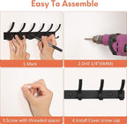 Coat Rack Wall Mount, Coat Hook Wall Mount, Wall Hooks for Hanging, Hat Rack for Walls, Coats Hanger with 12 Hook, Towel Hooks for Bathrooms (1 Pack, Black)