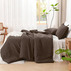 Litanika Comforters Queen Size Chocolate, 3 Pieces Lightweight Solid Bedding Set & Collections, All Season Fluffy Bed Set (90x90 Inches Comforter & 2 Pillowcases)