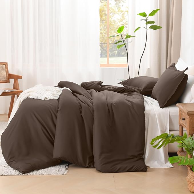 Litanika Comforters Chocolate Super King Plus Size, 3 Pieces Lightweight Solid Bedding Set & Collections, All Season Fluffy Bed Set (128x120In Comforter & 2 Pillowcases)
