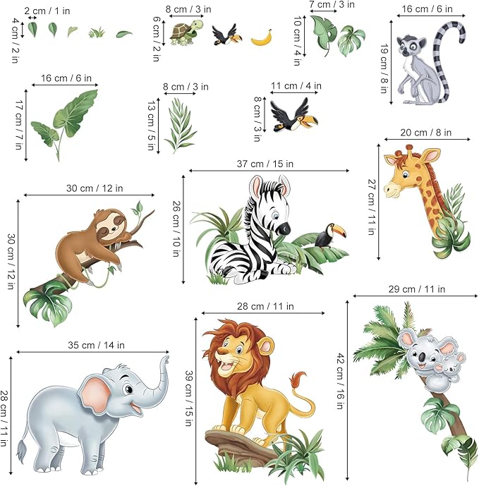 decalmile Jungle Animals Wall Decals Safari Elephant Lion Giraffe Door Wall Stickers Baby Nursery Kids Room Toddler Room Wall Decor