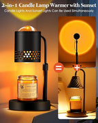 Candle Warmer Lamp with Sunset Lights: 2H/4H/8H Timer Brightness Adjustment - Electric Wax Warmer Light for Home Decor