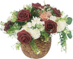 Artificial Flowers 25pcs Fake Roses, Burgundy Foam Rose Faux Flower for DIY Wedding Bouquets Bridal Shower Centerpieces Floral Arrangements Home Decorations Party Backdrops Table