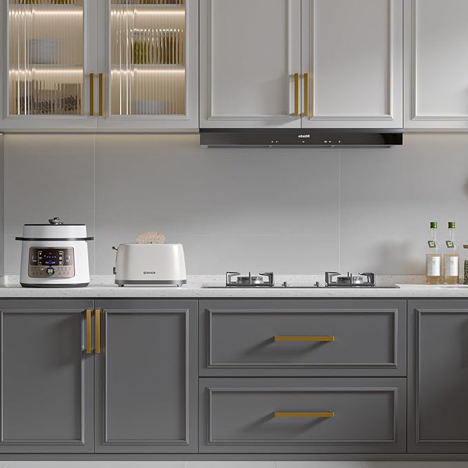 goldenwarm 30 Pack Champagne Bronze Cabinet Pulls Gold Cabinet Handles 6-1/4in Champagne Drawer Pulls Brushed Bronze Drawer Handles T Bar Square Kitchen Dresser Hardware for Dresser Bedroom