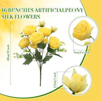 Geosar 16 Bundles Artificial Peonies Flowers Fake Silk Peony Bouquet Faux Peonies Flowers Bulk for Decoration Vase Floral Arrangements Wedding Party Table (Purple,Yellow)