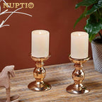 2 Pcs Gold Pillar Candle Holders, Gold Candlestick Most Ideal for 3" Pillar Candles, Gifts for Wedding, Party, Home, Spa, Reiki, Votive Candle (2 x S)