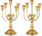Romadedi Candelabra Gold Candle Holders - 5 Arm 11.8" Wedding Candlestick Holder for Theme Party Table Centerpiece Decor Dining Room Birthday Holiday Christmas, Set of 2