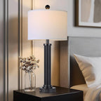 28" Tall Modern Table Lamps Set of 2 with USB C+A Ports and AC Outlet, 3 Way Touch Metal Bedside Lamps for Living Room, Black Nightstand Lamps for Bedroom