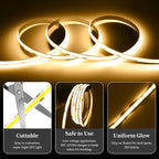 iNextStation COB LED Strip Light Warm White 3000K 16.4FT 5M, DC12V CRI 93+ Dimmable Flexible LED Tape Lights for Bedroom, Kitchen, TV Backlight, Cupboard, Wardrobe, Home Lighting Decor