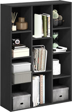 Furinno LUDER Book Shelf, 11-Cube Bookshelf, Reversible Bookcase, 9.4" x 29.1" x 41.7", for Living Room, Bedroom, Home Office, Blackwood