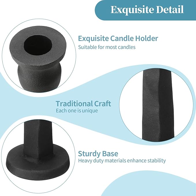 Heavy Duty Cast Iron Black Candlestick Holders Set of 3,Tall Taper Candle Holders,Table Vintage Decor Centerpiece Candle Holders for Fireplace Party Dining Home