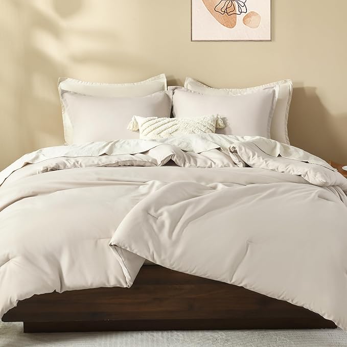 Litanika Comforters Tannish Grey King Size, 3 Pieces Lightweight Solid Bedding Set & Collections, All Season Fluffy Bed Set (104x90In Comforter & 2 Pillowcases)