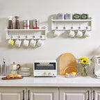YMYNY Coat Rack Shelf Wall Mounted, Coat Hooks Set of 2, Entryway Coat Hanger with 10 Hooks, 47.2" Wall Floating Shelf with Hat Rack, for Kitchen, Bedroom, Bathroom, White HWS004W-2