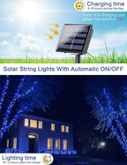 2 Pack Blue and White Solar String Lights Outdoor, 80FT 200 LED Waterproof Silver Wire Fairy Light, 8 Modes Solar Twinkle Light for Christmas Wedding New Year Independence Day Patio Fence Tree Decor