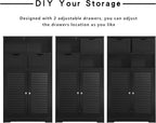 WEENFON Bathroom Storage Cabinet with 2 Drawers & 2 Shutter Doors, Floor Cabinet with Adjustable Shelf, for Living Room, Hallway, Home Office, Black
