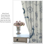 Nautical Anchor Curtains, Vintage Sailboat Ocean Coastal Lighthouse Window Drapes, Navy Blue Coral Shell Seahorse Beach Print Blackout Window Treatments for Living Room Bedroom 63x72in