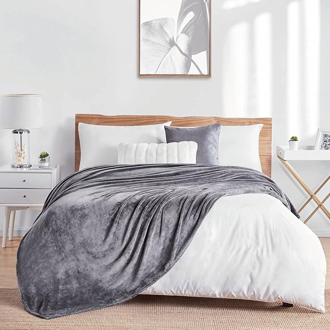 Walensee Fleece Blanket Plush Throw Fuzzy Lightweight (Twin Size 60x80 Dark Grey) Super Soft Microfiber Flannel Blankets for Couch, Bed, Sofa Ultra Luxurious Warm and Cozy for All Seasons