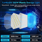 TANBABY 2 Pack LED Garage Lights, 150W Deformable Best Ceiling Shop Lights, 15000LM LED Light 6500K Garage Lighting with 6+1 Adjustable Panels Bulb for Basement