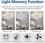 Ceiling Fan with Lights Remote Control, 26" White Low Profile Ceiling Fan with Light, Modern Leaf Geometric Flush Mount Ceiling Fan for Kitchen Bedroom