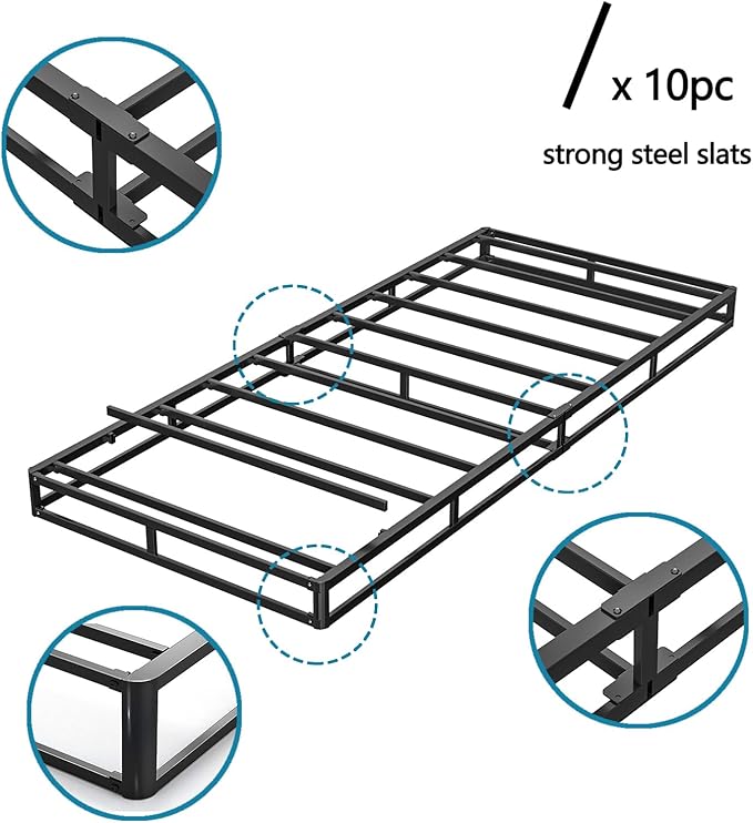 Twin Size Box Spring and Cover Set, 9 Inch High Profile Metal BoxSpring, Heavy Duty Structure Mattress Foundation, Noise Free, Non-Slip, Easy Assembly
