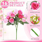 Zeyune 16 Bunches 12 Inch Artificial Mini Rose Bouquet 160 Heads Bridal Flower Bouquets Fake Silk Rose Bulk for Wedding Bridal Shower Christmas Home Office Garden Decoration(Hot Pink and Pink)