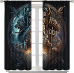 Cool Norse Viking Theme Curtains,Fantasy Ancient Symbols Wildlife Wolf Nordic Vikings Window Drapes Thermal Insulated Rod Pocket Blackout Drapes for Bedroom 2 Panels 63L x 31.5W