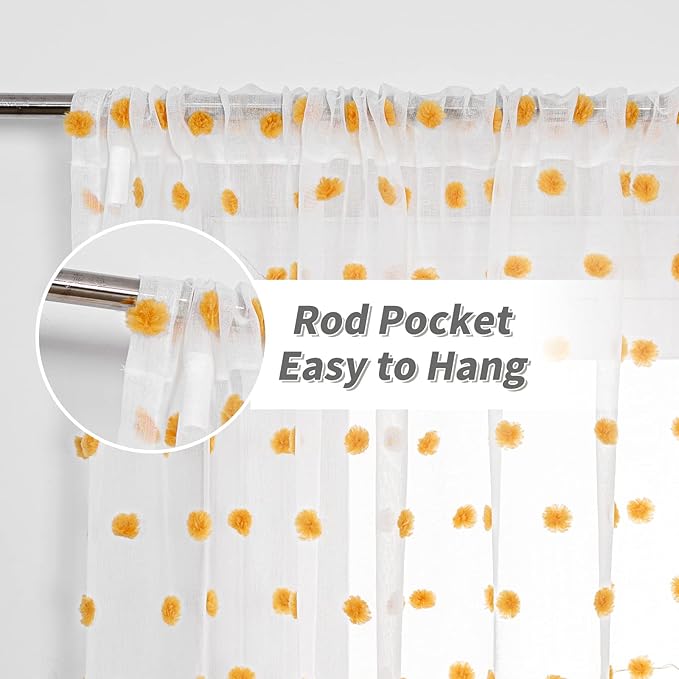 MYSKY HOME Burnt Orange Pom Pom Sheer Curtains for Bedroom Light Filtering White Sheer Curtains for Nursery Girls Kids Room Rod Pocket Voile Window Drapes Burnt Orange 52 x 84 inch 2 Panels