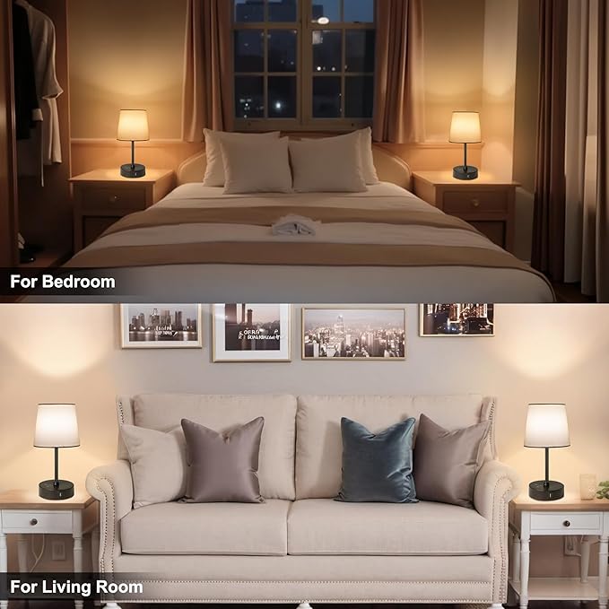Ascher Small Bedside Table lamp Set of 2, RGB Color Changing Lamps, 3 Color Temperatures Nightstand Lamps with USB C and A Ports, Touch Dimmable Desk Lamp for Bedroom Living Room(White Shade)