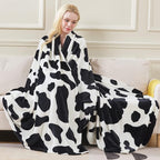 Flannel Fleece Cow Print Blanket King Size - Premium Anti-Static Super Soft Cozy Plush, Lightweight Microfiber Winter Warm Cow Print Throw Blanket for Couch Sofa Bed 90" x 108"(Black Cow King)