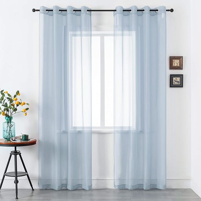 DUALIFE Dusty Blue Sheer Curtains 84 Inch Length for Living Room Decor Set of 2 Panels Grommet Window Look Semi Sheer Transparent Sheer Curtains for Bedroom 52x84 Inches Long Stone Blue