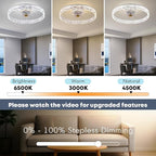20'' Ceiling Fan with Light, Upgraded Low Profile Fan, Flush Mount Ceiling Fan, 6 Speeds, Dimmable LED, App & Remote Control, Quiet DC Motor, for Bedroom, Living Room, F098 White