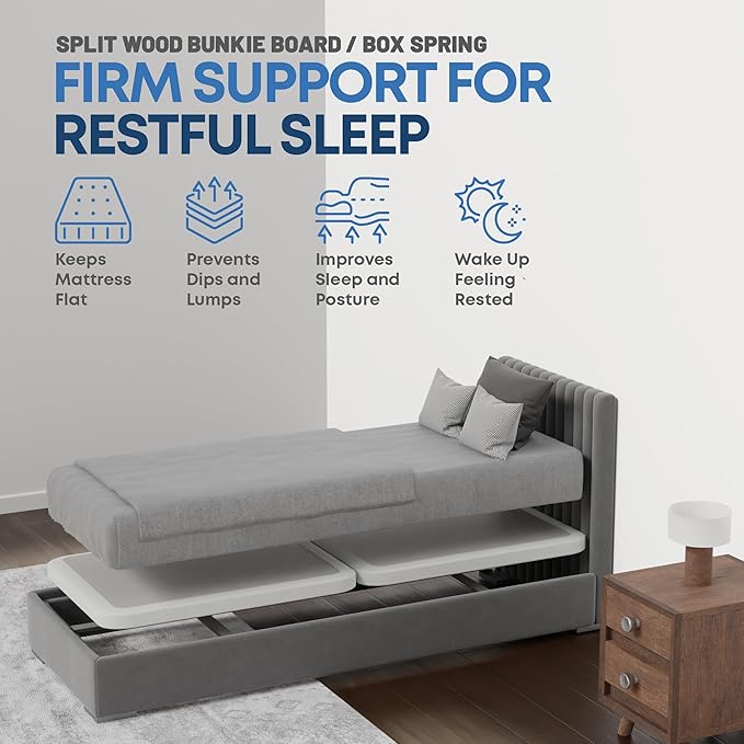 Nutan Inch Sturdy Box Spring for Mattress Support-Durable and Fully Assembled, Natural Wood Twin, White, 2" Foundation