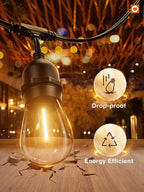 addlon LED Outdoor String Lights 36FT with Dimmable Edison Vintage Shatterproof Bulbs and Commercial Grade Weatherproof Strand - ETL Listed Heavy-Duty Decorative Lights for Patio Garden