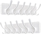 SKOLOO Coat Rack Wall Mount - Scandi-Style Wooden Carved-Block Coat Hook,Pack of 2, Wall Coat Hanger with 6 Hooks for Hanging Coats, Hats, Clothing, Scarfs, White