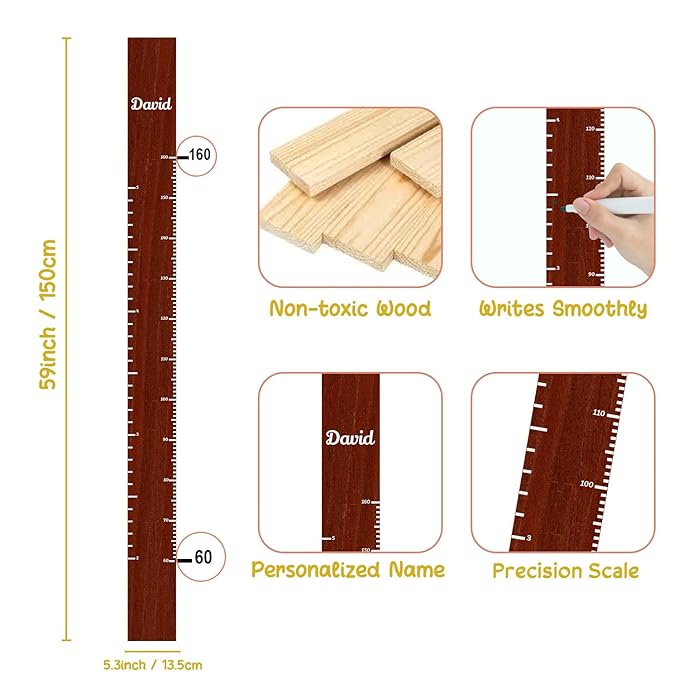 Personalized Growth Chart for Wall, Wooden Height Chart for Kids, Cute Height Measurement for Child/Girls/Boys, Baby and Toddler's Playroom/Kid's Room/Nursery Decor, Ruler